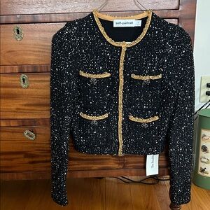 Self-Portrait Black Jacket with Gold Trim